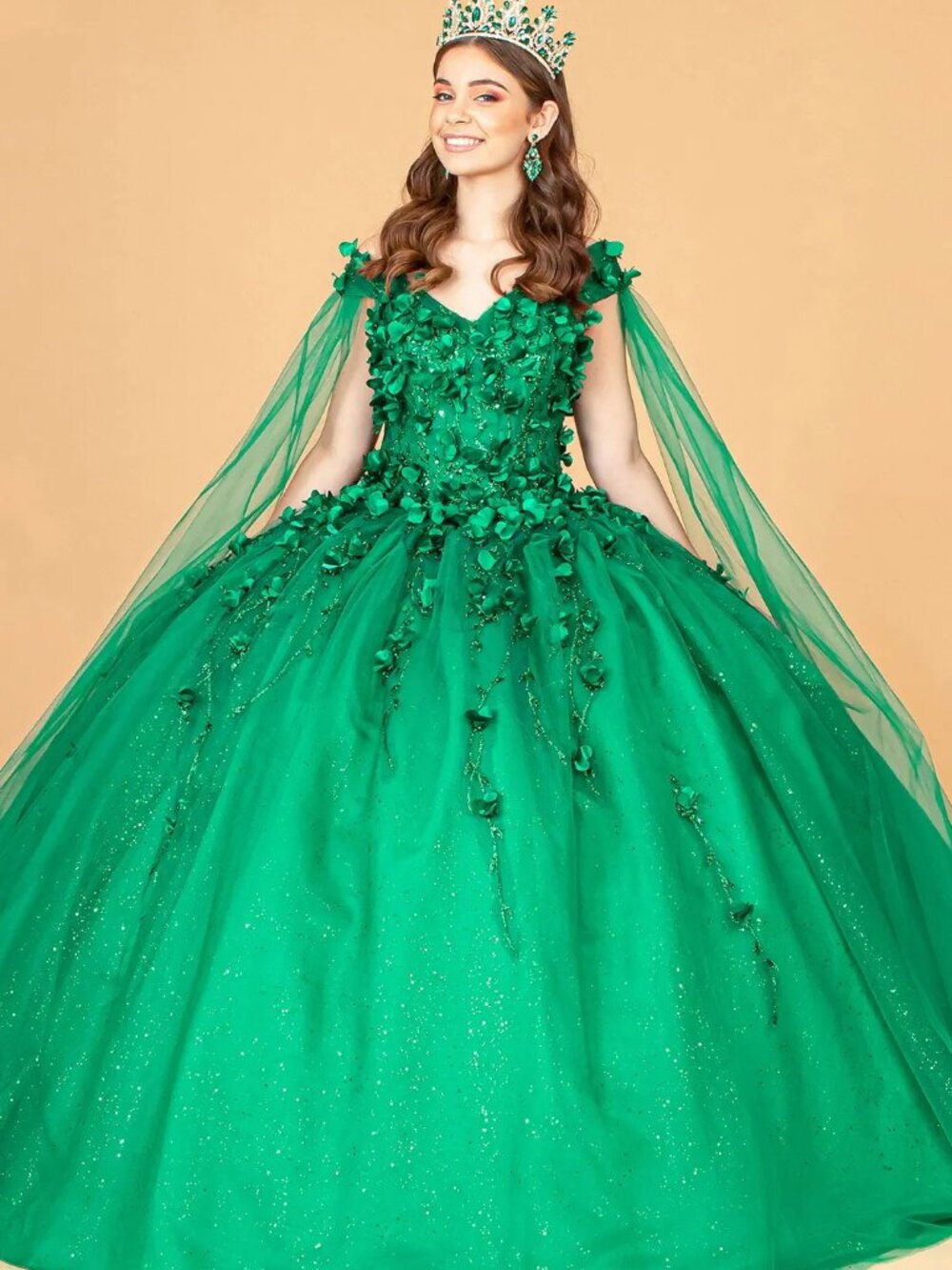 NEW EMERALD GREEN Mesh & Glitter Evening Gown Floor Length Embellished GL1974